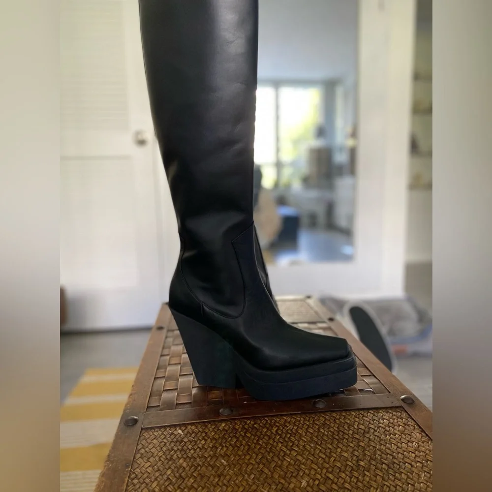 Gua Borghini Leather Platform Knee-High Boots - Picture 3 of 12